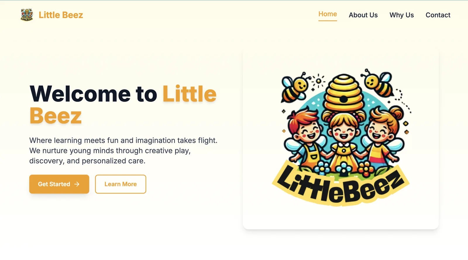 The Little Beez home page, headlined 'Welcome to Little Beez'